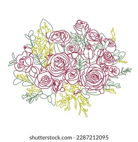 Liner colorful red roses. Bouquet of flowers. Vector