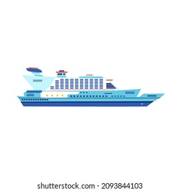 Liner. Huge ocean cruise liner. Icon, clipart for website, travel, holiday, cruise, holiday application. Vector flat illustration, cartoon style.