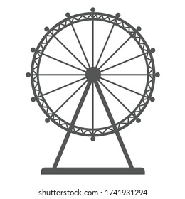 Liner icon of ferris wheel silhouette isolated on white background. Flat vector amusement park.