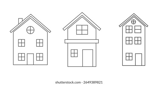  liner icon vector set. Web home icon set for websites and apps. Simple house symbol. Flat real estate sign. Main page pictogram in filled, thin line, outline and stroke style. Isolated illustration.