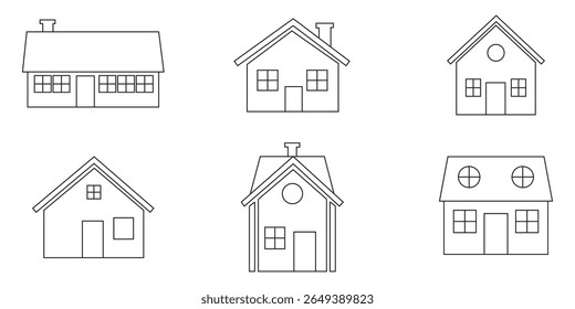  liner icon vector set. Web home icon set for websites and apps. Simple house symbol. Flat real estate sign. Main page pictogram in filled, thin line, outline and stroke style. Isolated illustration.