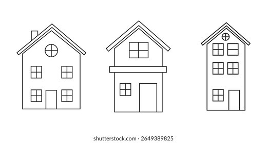  liner icon vector set. Web home icon set for websites and apps. Simple house symbol. Flat real estate sign. Main page pictogram in filled, thin line, outline and stroke style. Isolated illustration.