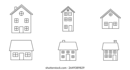  liner icon vector set. Web home icon set for websites and apps. Simple house symbol. Flat real estate sign. Main page pictogram in filled, thin line, outline and stroke style. Isolated illustration.