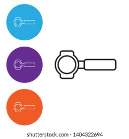 Liner illustration in four style Filter holder with ground coffee. Portafilter symbol