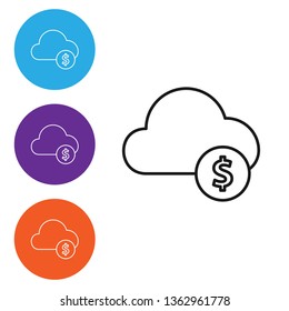Liner illustration in four styles Cloud with money. Profit design