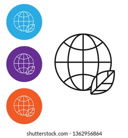 Liner illustration in four styles Leafs and globe Eco planet icon, mockup save planet logo