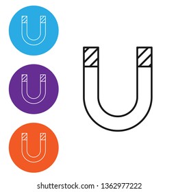 Liner illustration in four styles Magnet icon. Horseshoe magnet, magnetism, magnetize, attraction.