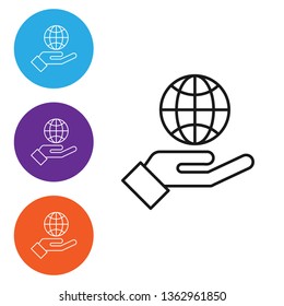 Liner illustration in four styles Save earth icon design. Save globe logo