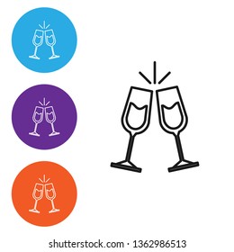 Liner illustration in four styles Two glasses of champagne. Alcohol concept