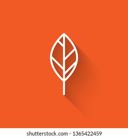 Liner illustration with long shadow on orange backgraund Leaf Vector Icon. Ecology concept