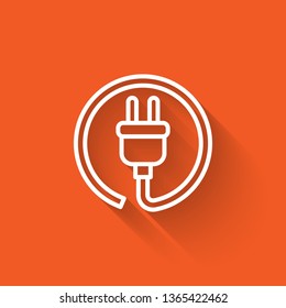 Liner illustration with long shadow on orange backgraund Ecology energy icon design, clean vector