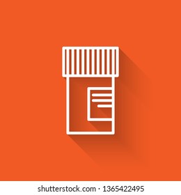 Liner illustration with long shadow on orange backgraund Blank medicine bottle icon