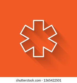Liner illustration with long shadow on orange backgraund Medical symbol of the Emergency - Star of Life