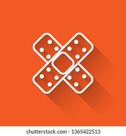 Liner illustration with long shadow on orange backgraund Medicine patch icon. Healthcare symbol