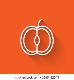 Liner illustration with long shadow on orange backgraund Apple vector half icon. Healthcare symbol