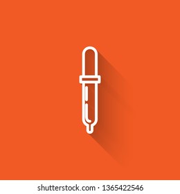 Liner illustration with long shadow on orange backgraund Pipette icon for infographic, website or app. Medical symbol
