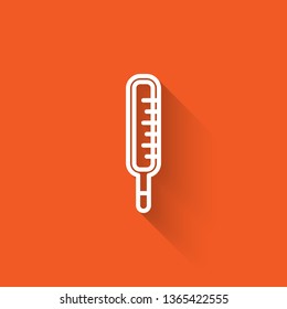 Liner illustration with long shadow on orange backgraund Thermometer icon design related to meteorology, hot and cool, warm and freeze.