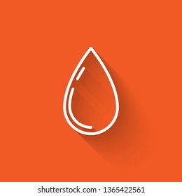 Liner illustration with long shadow on orange backgraund Water drop icon for web site, app, logo and design template.