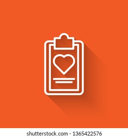 Liner illustration with long shadow on orange backgraund Patient Medical Record Icon. Healthcare