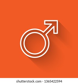 Liner illustration with long shadow on orange backgraund Male Gender symbol for your web site design