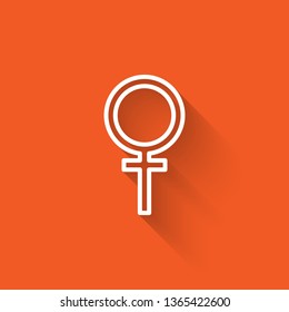 Liner illustration with long shadow on orange backgraund Female Gender symbol for your web site design