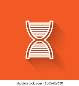 Liner illustration with long shadow on orange backgraund DNA structure vector icon. Genes symbol