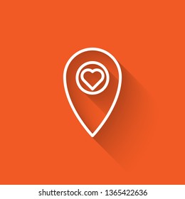 Liner illustration with long shadow on orange backgraund Heart icon - logo type icon - health point