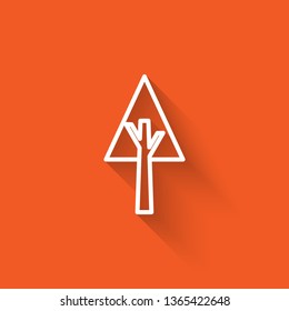 Liner illustration with long shadow on orange backgraund Tree vector icon. Forest symbol.