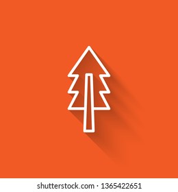 Liner illustration with long shadow on orange backgraund Tree vector icon. Forest symbol. Fir-tree symbol