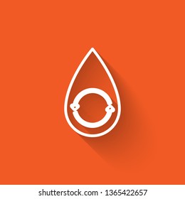 Liner illustration with long shadow on orange backgraund Water purification vector symbol