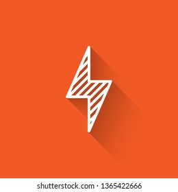 Liner illustration with long shadow on orange backgraund Lightning icon vector. Energy concept
