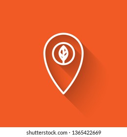 Liner illustration with long shadow on orange backgraund Eco point logo vector design.