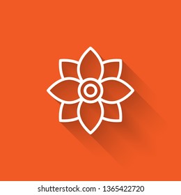 Liner illustration with long shadow on orange backgraund Flower Icon Vector. Ecology concept