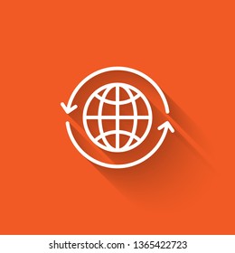 Liner illustration with long shadow on orange backgraund Clean the world of pollution and garbage: concept of planet earth and mop cleaning it