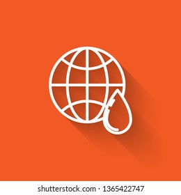 Liner illustration with long shadow on orange backgraund Bio planet. Ecology and wolrd water day