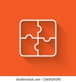 Liner illustration with long shadow on orange backgraund Puzzles vector icon