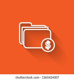 Liner illustration with long shadow on orange backgraund Financial folder with Document.