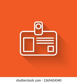 Liner illustration with long shadow on orange backgraund Badge blank plastic empty security. Space for text.