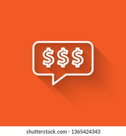 Liner illustration with long shadow on orange backgraund Thinking about money. Finance concept