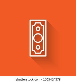 Liner illustration with long shadow on orange backgraund Cash money vector icon
