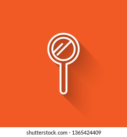 Liner illustration with long shadow on orange backgraund Search icon, magnify icon symbol vector