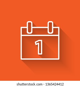 Liner illustration with long shadow on orange backgraund Calendar Icon. Calendar on the wall