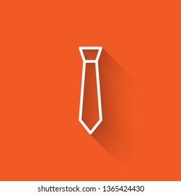 Liner illustration with long shadow on orange backgraund Tie Icon. Necktie symbol for your web site design