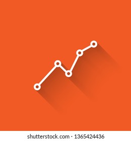Liner illustration with long shadow on orange backgraund Graph icon, business infographics, vector illustration