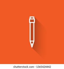 Liner illustration with long shadow on orange backgraund Pencil vector icon. Education symbol