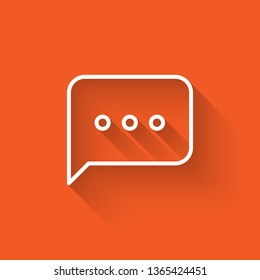 Liner illustration with long shadow on orange backgraund New Message, Dialog, Chat Speech Bubble Notification icon vector