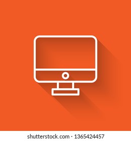 Liner illustration with long shadow on orange backgraund Vector Desktop Computer Icon
