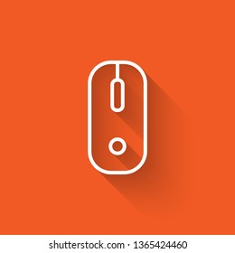 Liner illustration with long shadow on orange backgraund Computer Mouse Icon Symbol