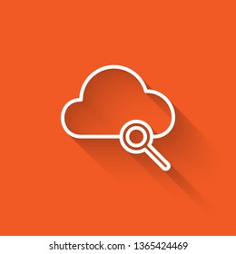 Liner illustration with long shadow on orange backgraund Cloud Search Icon Isolated Vector Illustration