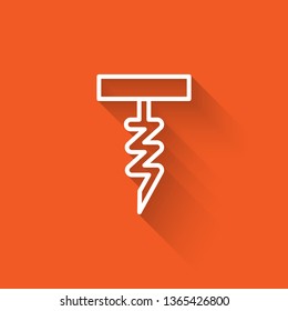 Liner illustration with long shadow on orange backgraund Corkscrew icon. Corkscrew silhouette for Web site page and mobile app design vector element.
